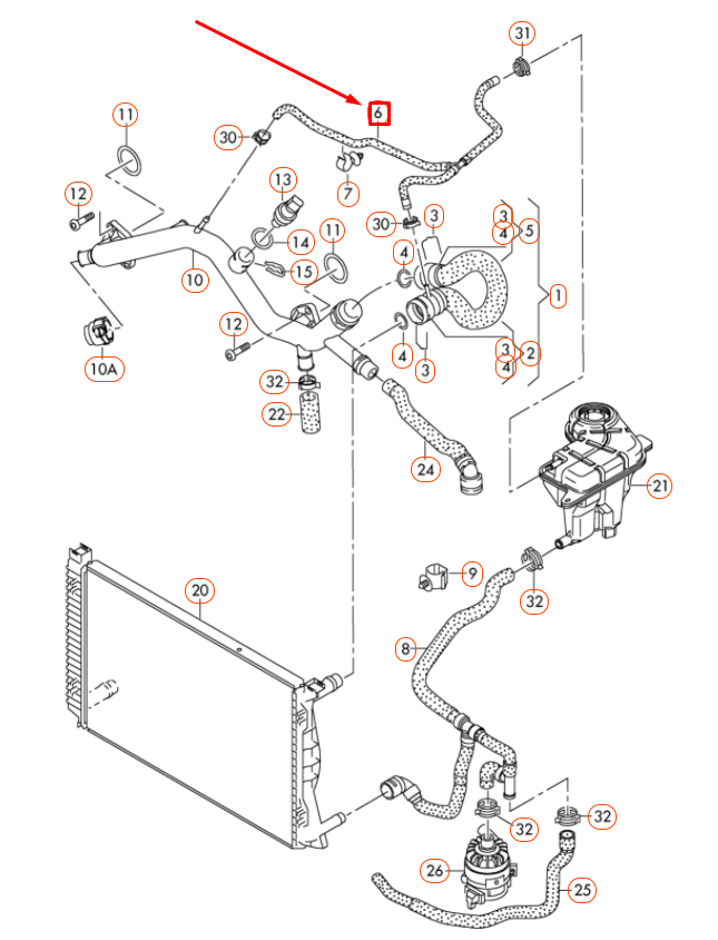 new audi a6 c6 coolant hose 4f0121107cc original
