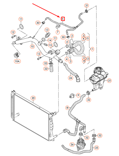 new audi a6 c6 coolant hose 4f0121107cc original