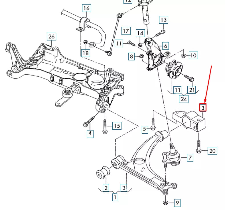 NEW VOLKSWAGEN SHARAN 7N MK2 FRONT AXLE CONTROL ARM BUSH 3C0199231F ORIGINAL