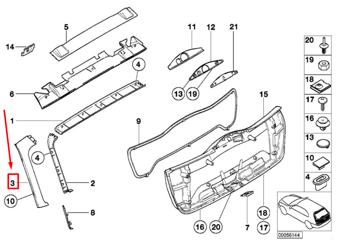 new bmw 3 e46 rear right trunk exterior trim panel 51497028572 7028572 original