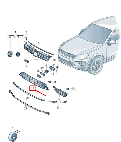NEW VW TOUAREG 7P FRONT LOWER CENTER BUMPER GRILLE 7P6853677B9B9 ORIGINAL