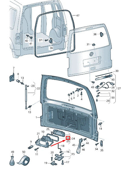 NEW VOLKSWAGEN CADDY 2K MK3 REAR LID HANDLE SEAL 7E5827634