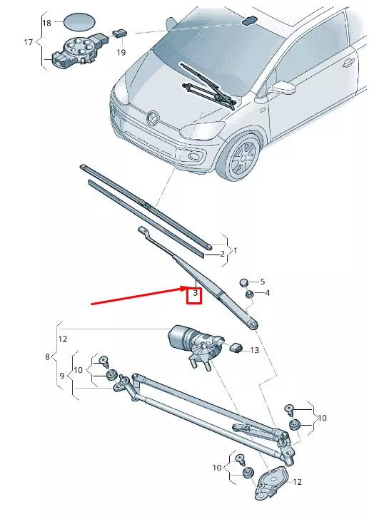 NEW VW UP 12 FRONT LEFT WIPER ARM RHD 1S295540903C 1S2955409 03C