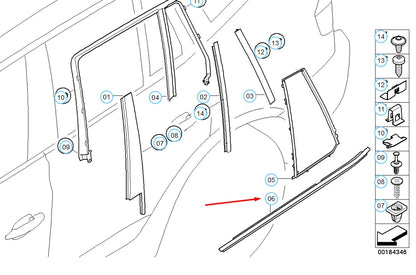 NEW BMW X3 E83 REAR RIGHT DOOR OUTER CHANNEL COVER 51353330182 ORIGINAL