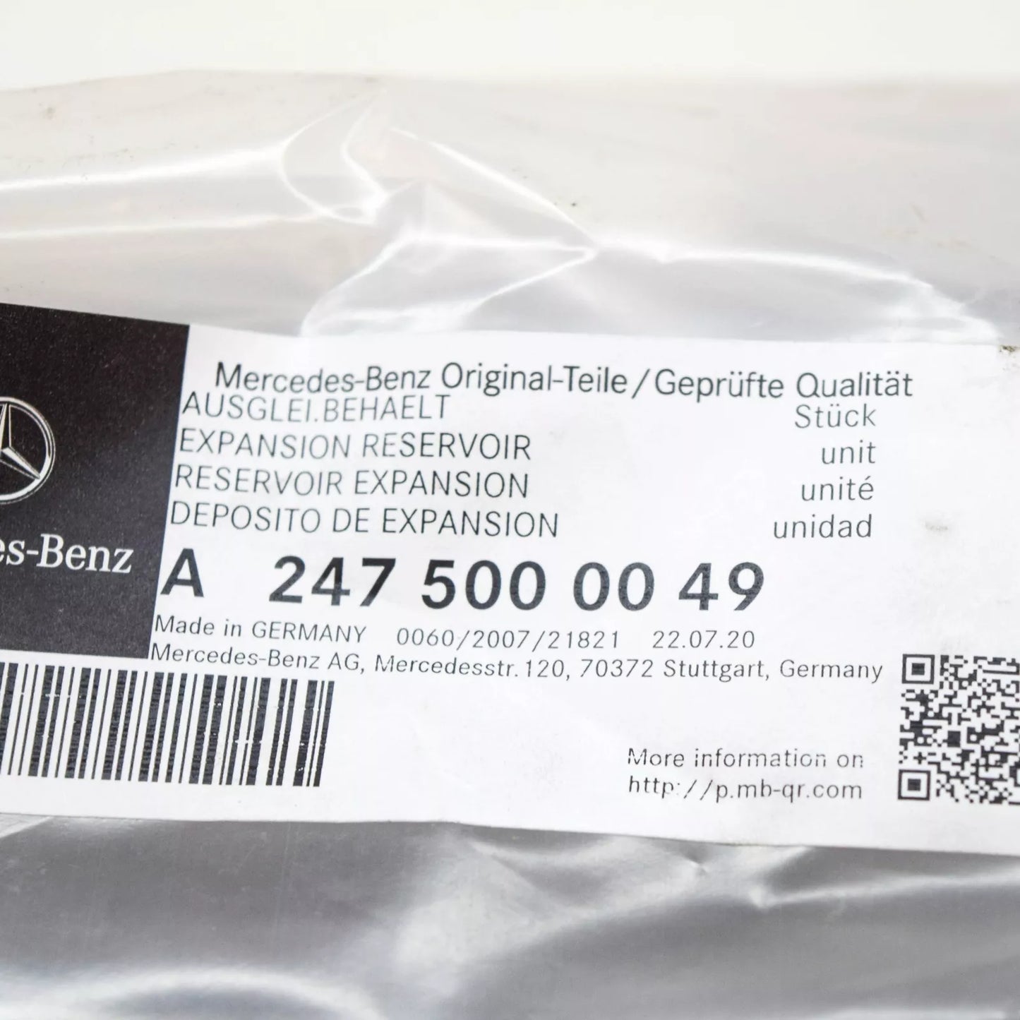 NEW MB A W177 ENGINE COOLANT EXPANSION RESERVOIR TANK A2475000049 ORIGINAL