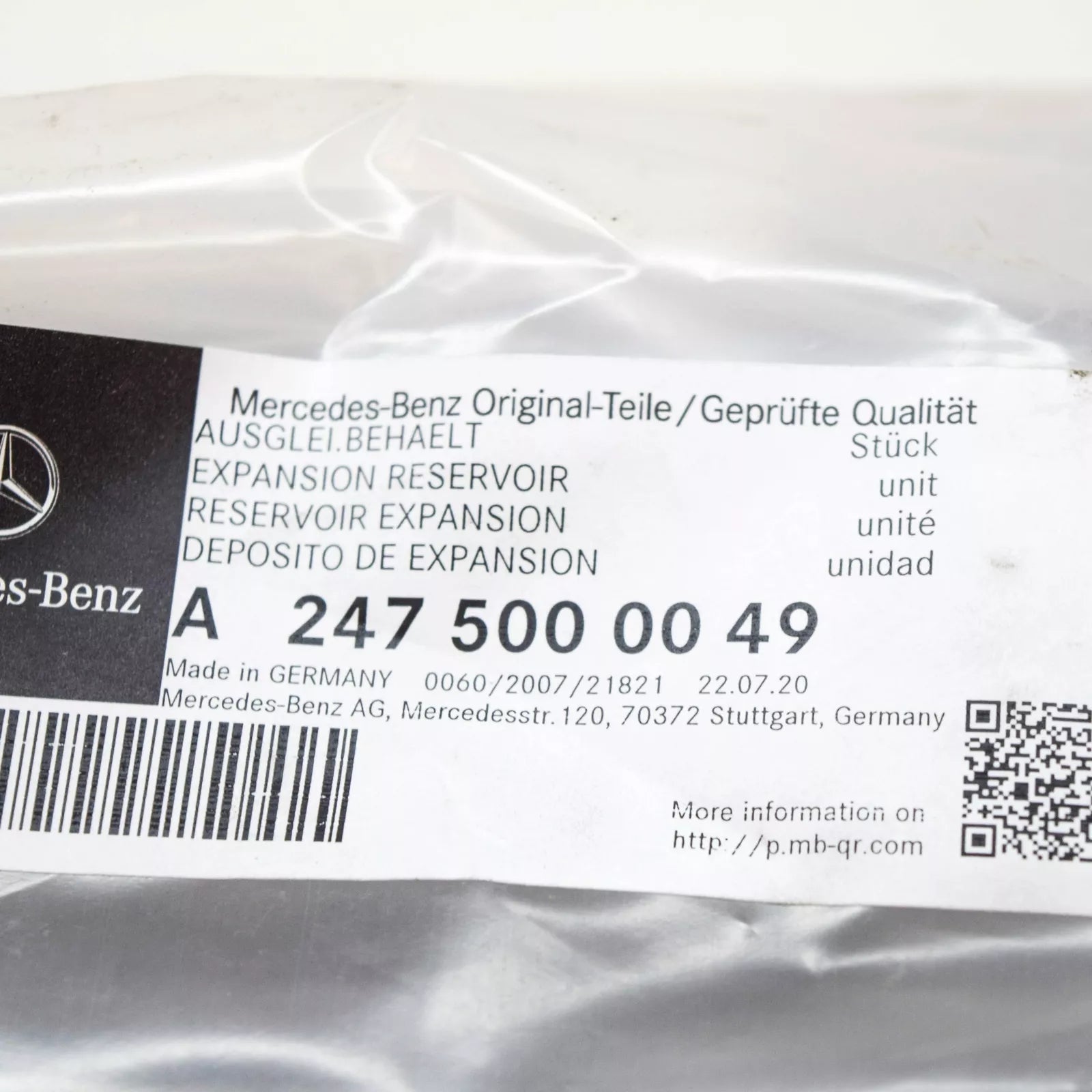 NEW MB A W177 ENGINE COOLANT EXPANSION RESERVOIR TANK A2475000049 ORIGINAL