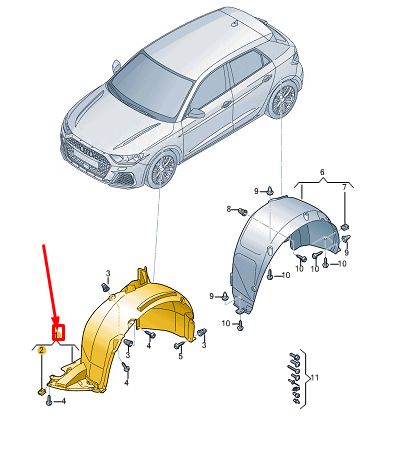new audi a1 gb front right arch liner 82a809958aj original