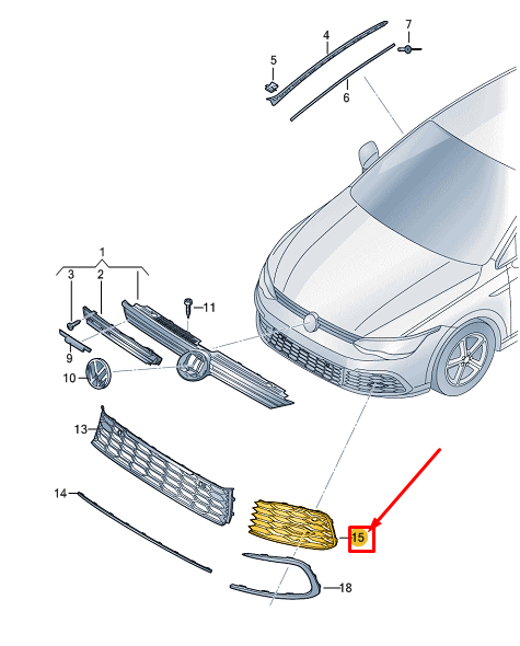 NEW VW GOLF CD MK8 FRONT LEFT BUMPER GRILLE 5H0853665N9B9 ORIGINAL