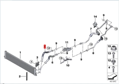 NEW BMW 5 G30 TRANSMISSION OIL COOLER FEED LINE 17228602302 ORIGINAL