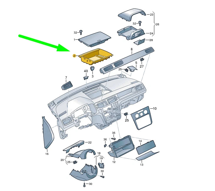 NEW VW CADDY MK3 2K INSTRUMENT PANEL UPPER TRAY RHD 2K6857921C82V