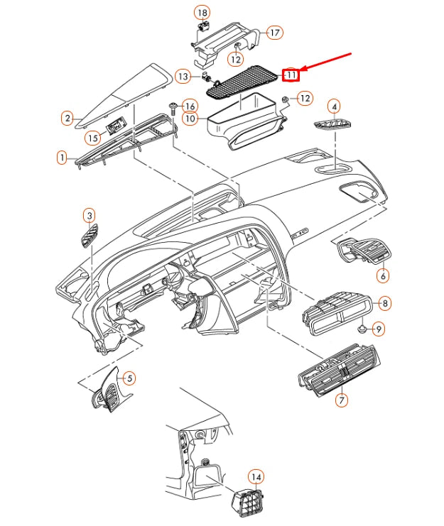 NEW AUDI Q5 8R FRONT DASHBOARD FOLIAGE GRILL LHD 8KD819441A