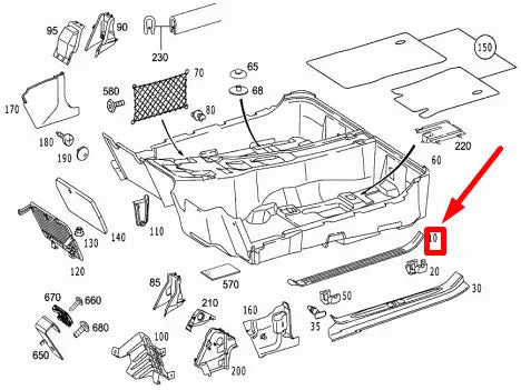 NEW MERCEDES-BENZ SL R230 FRONT LEFT DOOR INSIDE RAIL A23068001355C88 ORIGINAL