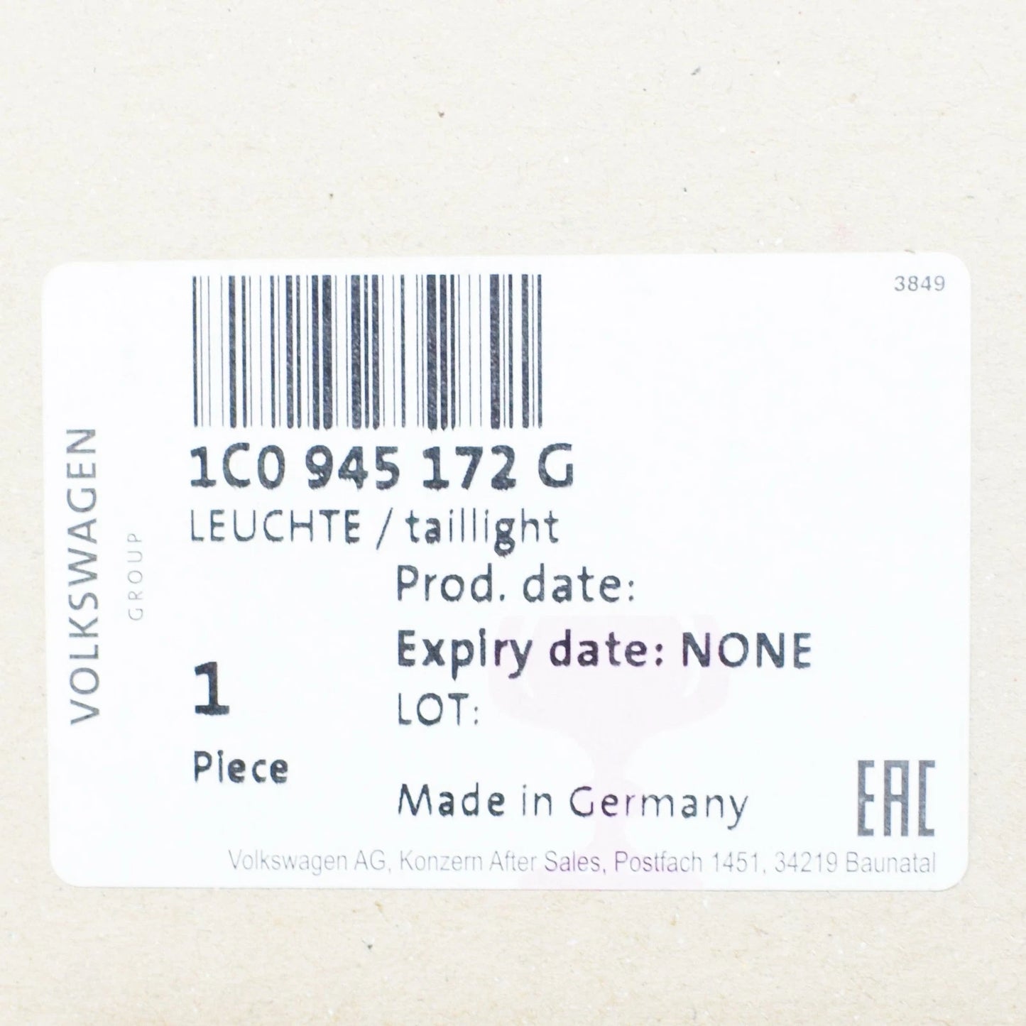 NEW VOLKSWAGEN BEETLE CONVERTIBLE 1Y7 REAR RIGHT TAIL LIGHT 1C0945172G