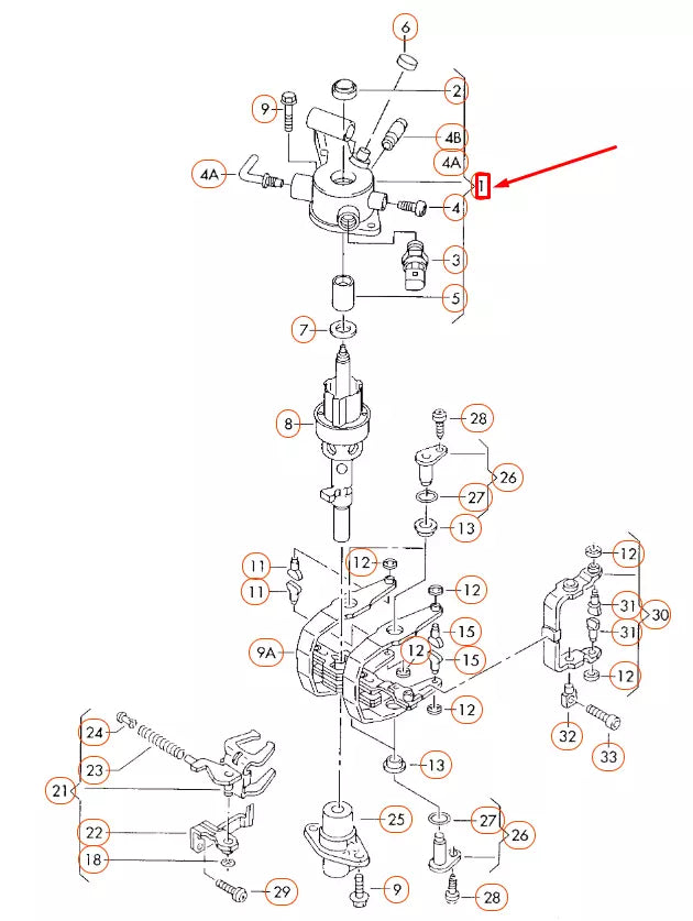 NEW VOLKSWAGEN BEETLE 9C SHIFT ROD SELECTOR HOUSING 02J301231B ORIGINAL