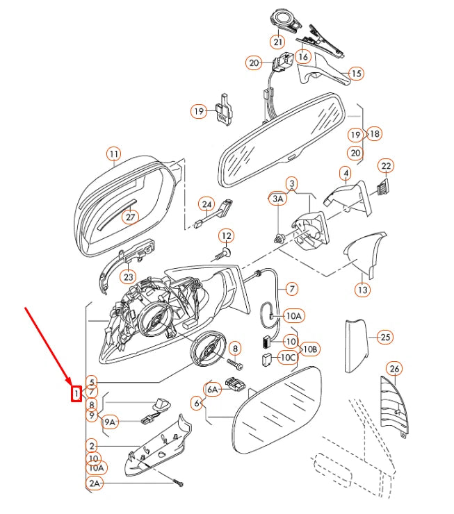 NEW AUDI A3 8P FRONT RIGHT DOOR EXTERIOR MIRROR LHD 8P1858532GB01C