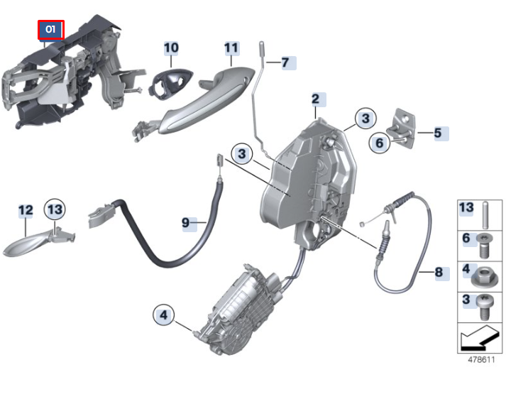 new bmw 5 f10 front left door interior handle frame 51217265081 original