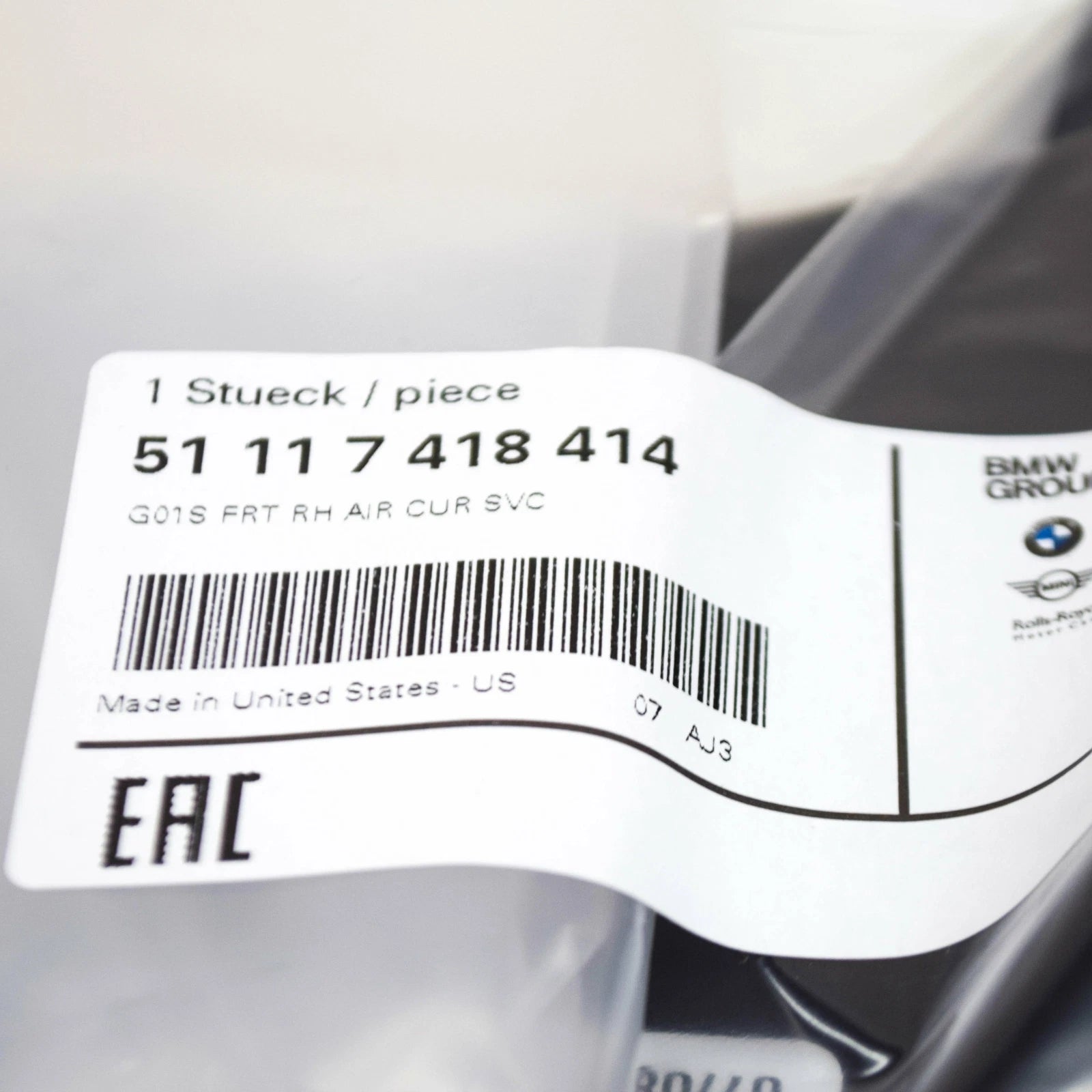 NEW BMW X3 G01 FRONT RIGHT BRAKE AIR CURTAIN 51117418414 ORIGINAL