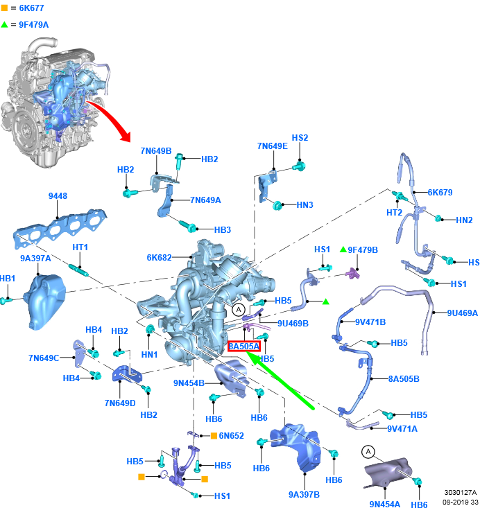 new ford ranger t6 mk1 turbo tube hose assy jb3q-8a505-ba 2521348 original