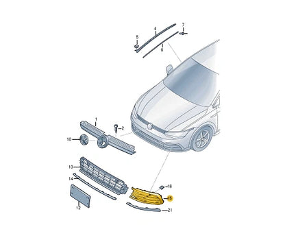 NEW VOLKSWAGEN GOLF MK8 CD1 FRONT BUMPER RIGHT GRILLE 5H0853666J9B9 GENYUNE