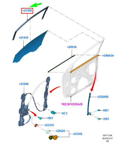 new ford ranger t6 mk1 front left door glass run assy 2290068 original