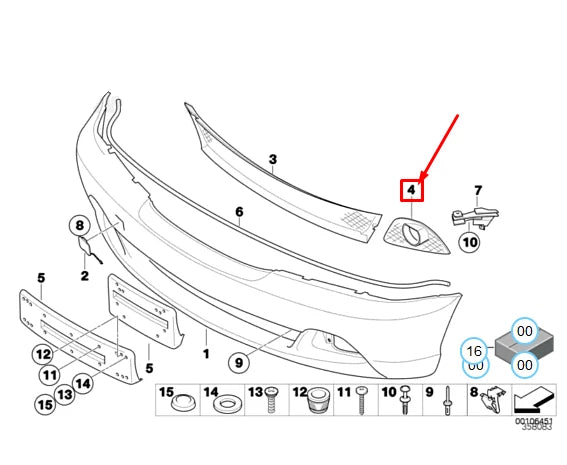 NEW BMW 3 COUPE E46 FRONT RIGHT FOG LIGHT GRILLE 51117147528 7147528 ORIGINAL