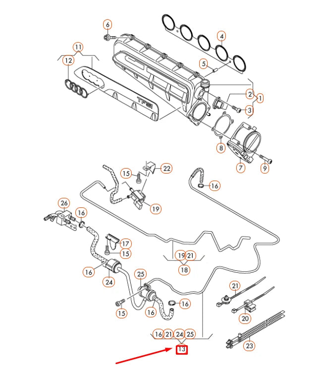 NEW AUDI TT RS 8J VACUUM HOSE WITH CONNECTING PARTS 07K133352C ORIGINAL