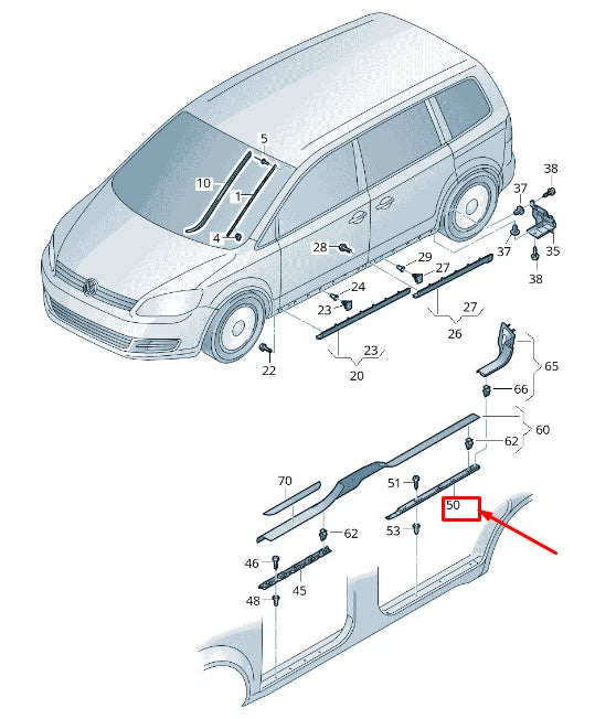 NEW VW SHARAN 7N REAR RIGHT ENTRY STRIP BRACKET 7N0853232