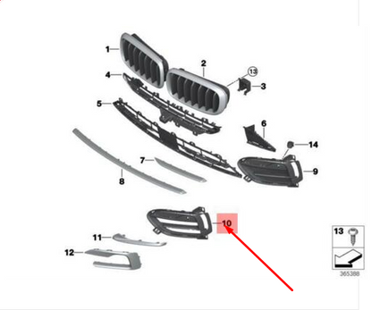 new bmw x6 f16 front bumper right open grille 51117319776 7319776 original