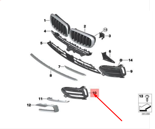 new bmw x6 f16 front bumper right open grille 51117319776 7319776 original