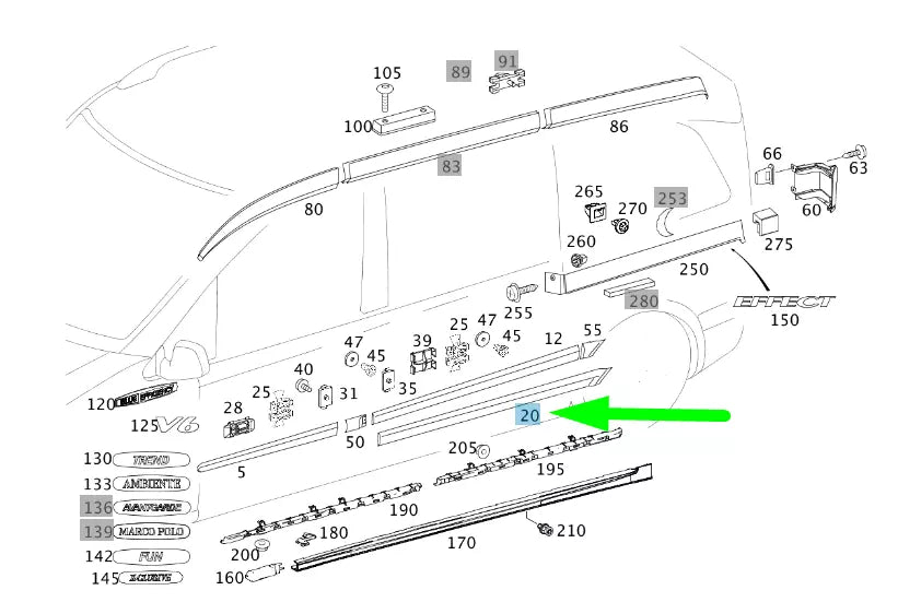 NEW MB VITO W639 LEFT SIDE PANEL BOTTOM PROTECTIVE STRIP A63969015629B51