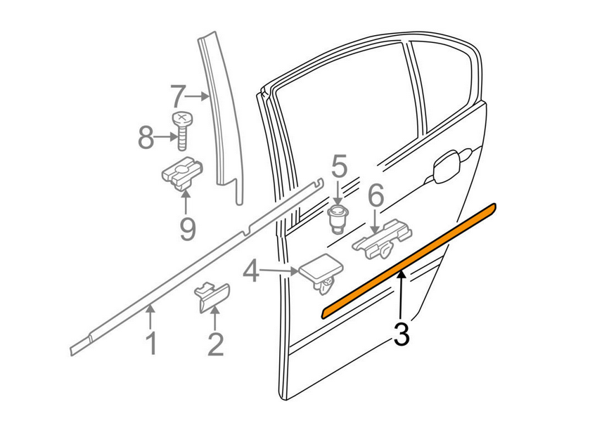 new bmw 3 e46 rear left door molding trim 51138208451 8208451 original