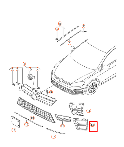 new vw golf mk7 r grill front left 5g0853665h041 2015 original