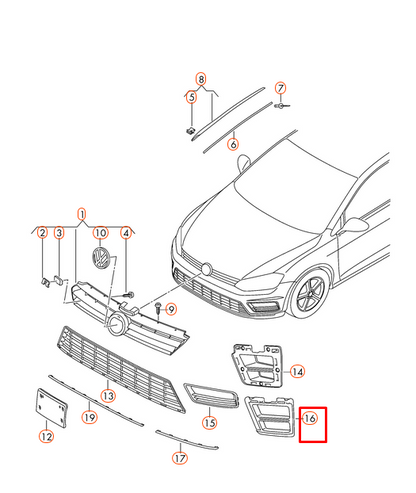 new vw golf mk7 r grill front left 5g0853665h041 2015 original