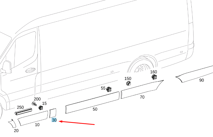 NEW MB SPRINTER W907 LEFT B-PILLAR PROTECTIVE STRIP A91069061009K83 ORIGINAL