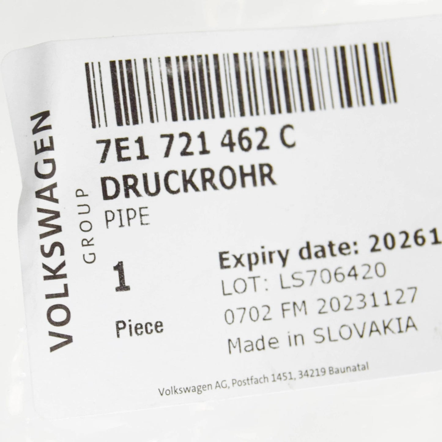 NEW VW TRANSPORTER VI T6 CLUTCH PRESSURE PIPE LHD 7E1721462C ORIGINAL