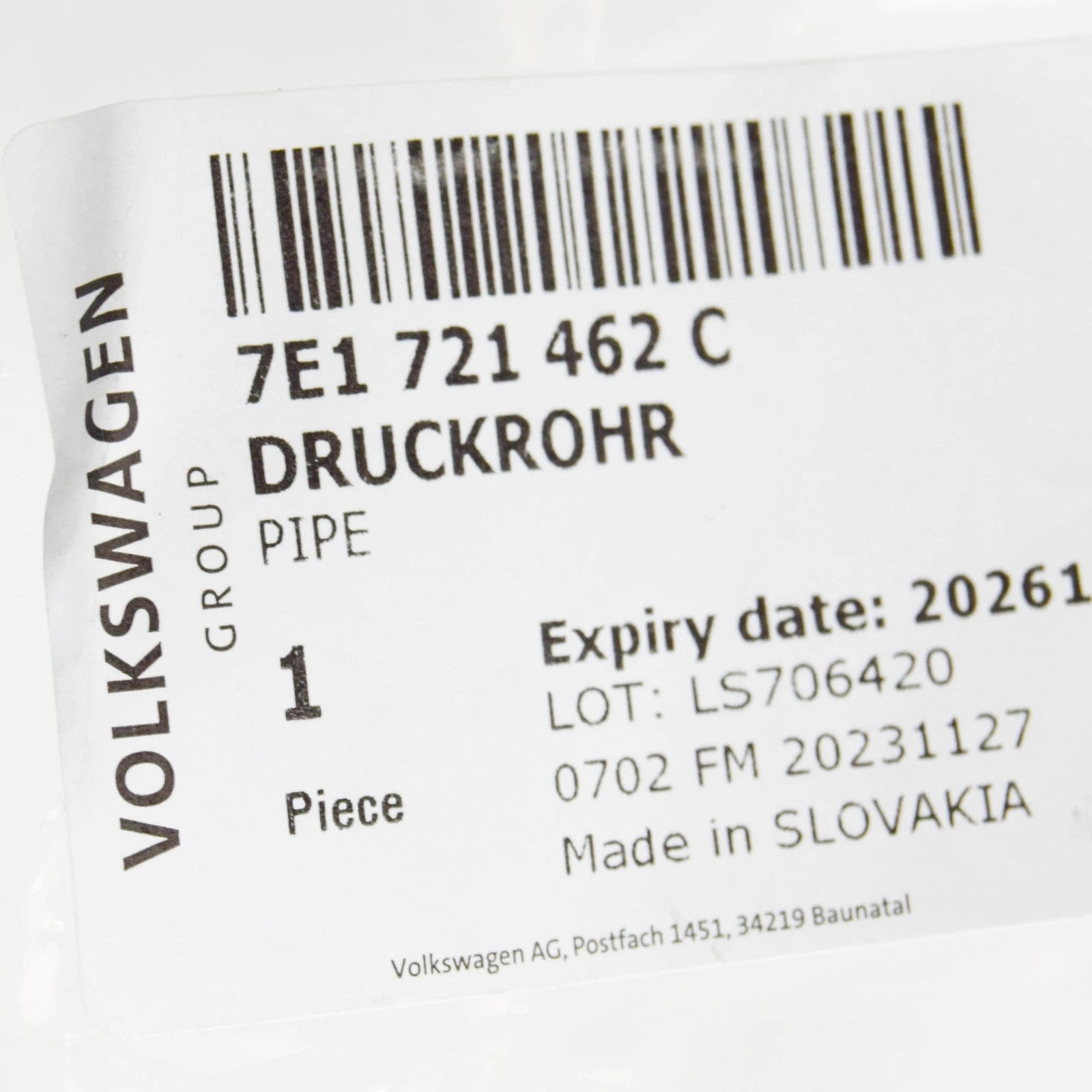 NEW VW TRANSPORTER VI T6 CLUTCH PRESSURE PIPE LHD 7E1721462C ORIGINAL