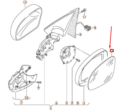NEW VW TIGUAN MK1 FRONT RIGHT DOOR MIRROR GLASS RHD 5N0857522C