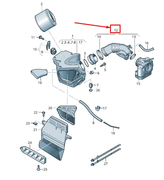 NEW AUDI Q5 8R ENGINE AIR INTAKE HOSE 06E129629AA ORIGINAL