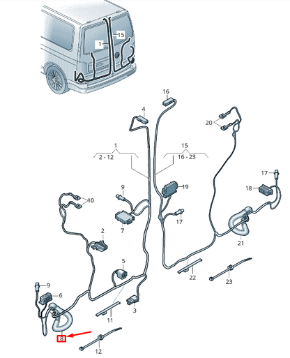 NEW VW TRANSPORTER VI T6 REAR LEFT WING DOOR WIRING GROMMET 7H0971840C ORIGINAL