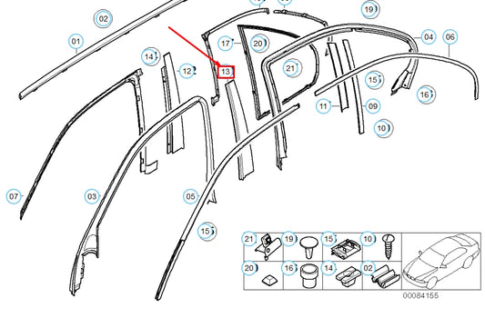 NEW BMW 5 E39 REAR LEFT COLUMN B MOULDING 51348159873 ORIGINAL