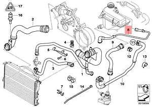 new bmw x5 e53 expansion tank water pipe 11531439123 1439123 2005 original