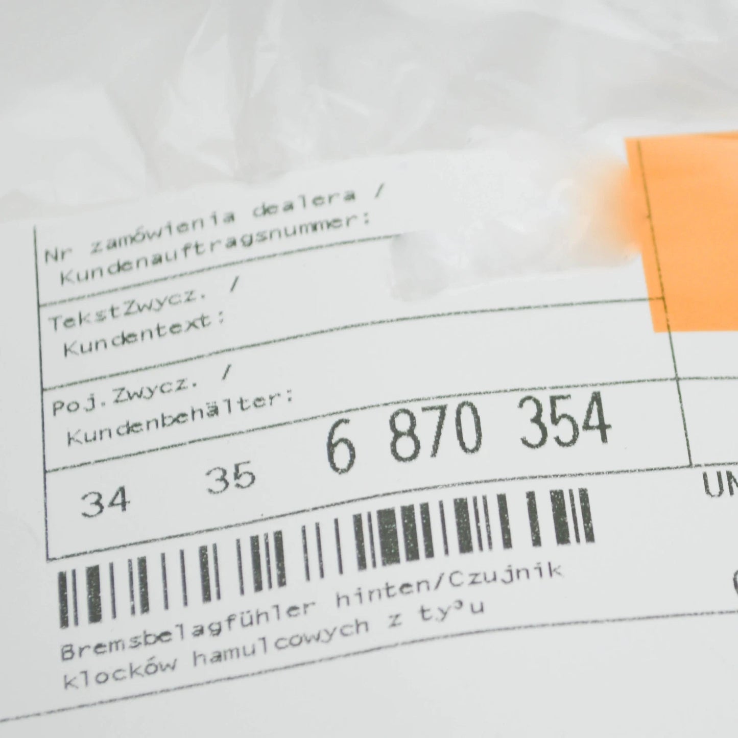 NEW BMW Z4 G29 REAR BRAKE PAD WEAR SENSOR 34356870354 6870354 ORIGINAL