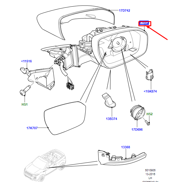 new lr range rover evoque l538 right side wing mirror rhd lr074906 original