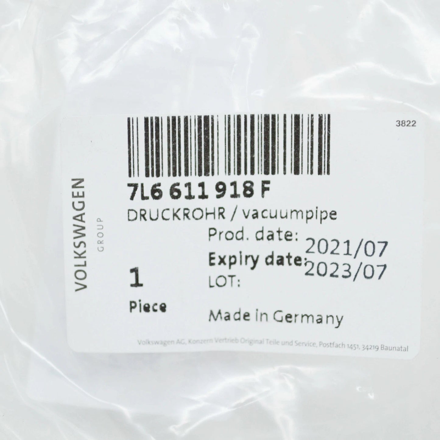 NEW VOLKSWAGEN TOUAREG 7L MK1 BRAKE VACUUM PIPE 7L6611918F