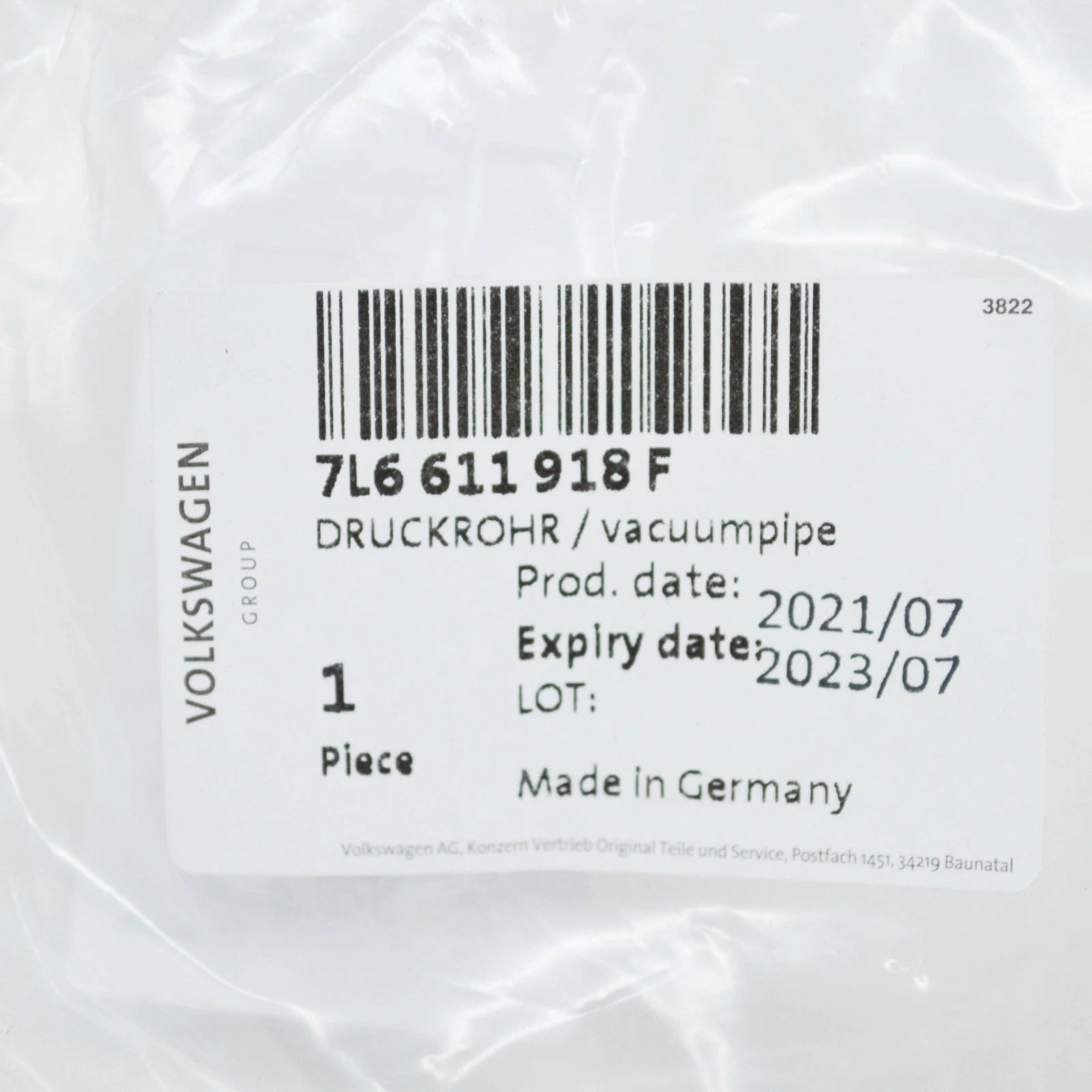 NEW VOLKSWAGEN TOUAREG 7L MK1 BRAKE VACUUM PIPE 7L6611918F