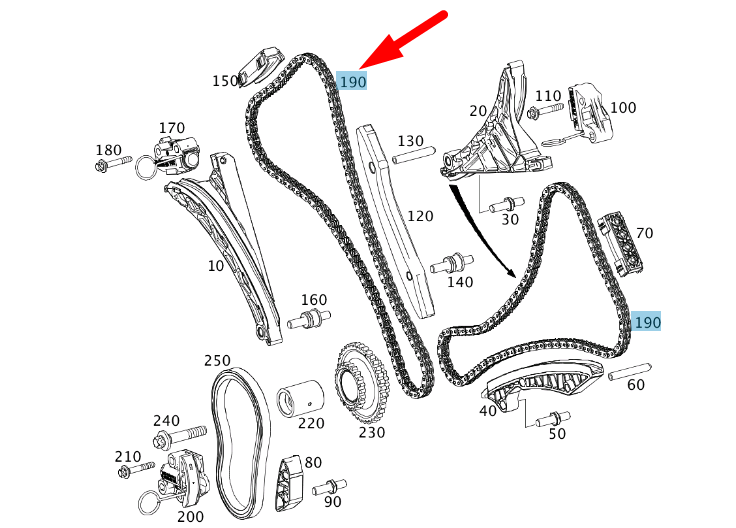 new mercedes-benz slk r172 tooth chain a0009933078 original