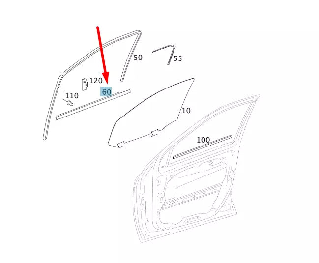 NEW MERCEDES-BENZ ML W164 FRONT LEFT DOOR WINDOW TRIM STRIP A1646907380 ORIGINAL