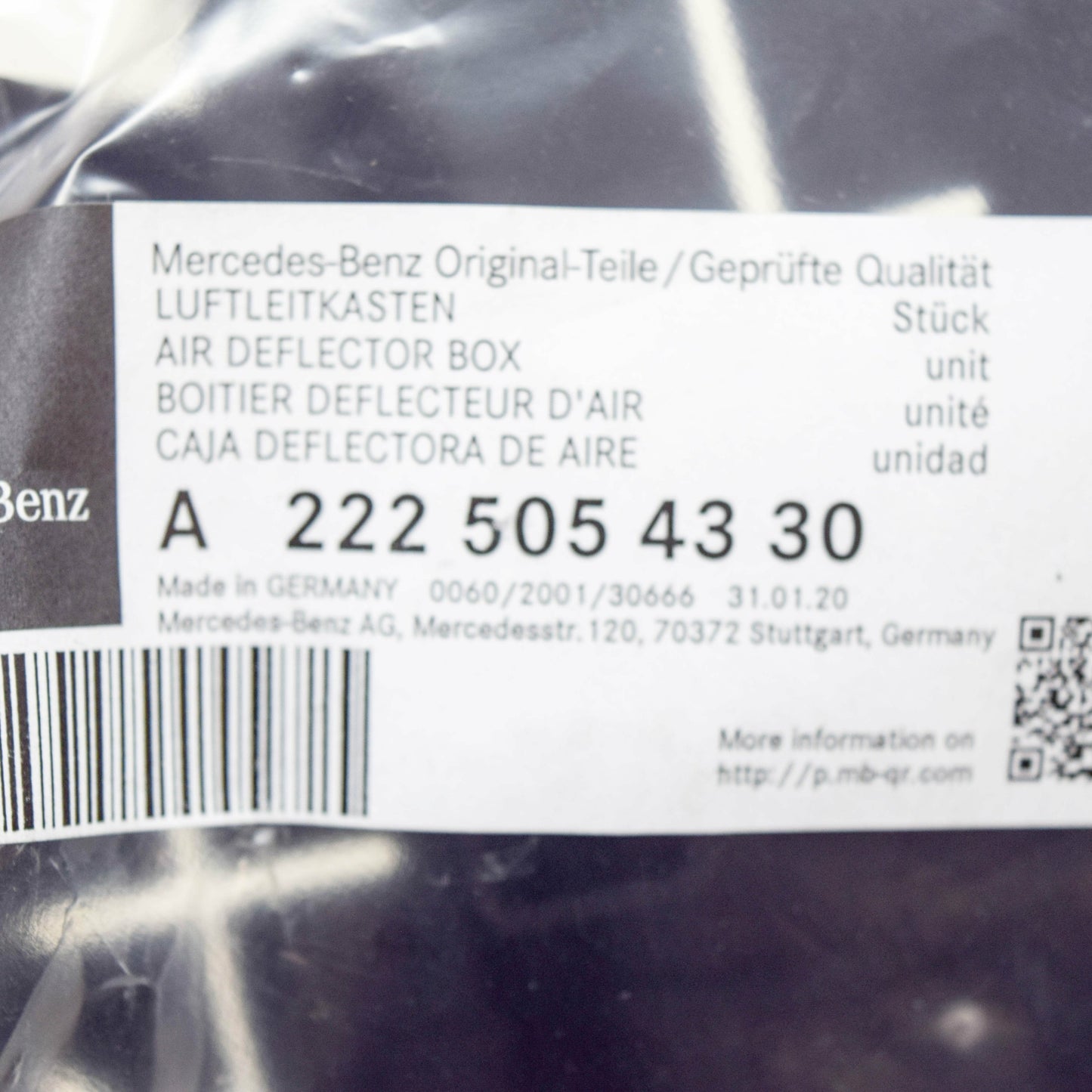 NEW MERCEDES-BENZ S W222 BOTTOM LEFT AIR DEFLECTOR BOX A2225054330 ORIGINAL