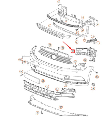 NEW VOLKSWAGEN PASSAT B8 FRONT BUMPER LEFT GUIDE PIECE 3G0807177 ORIGINAL