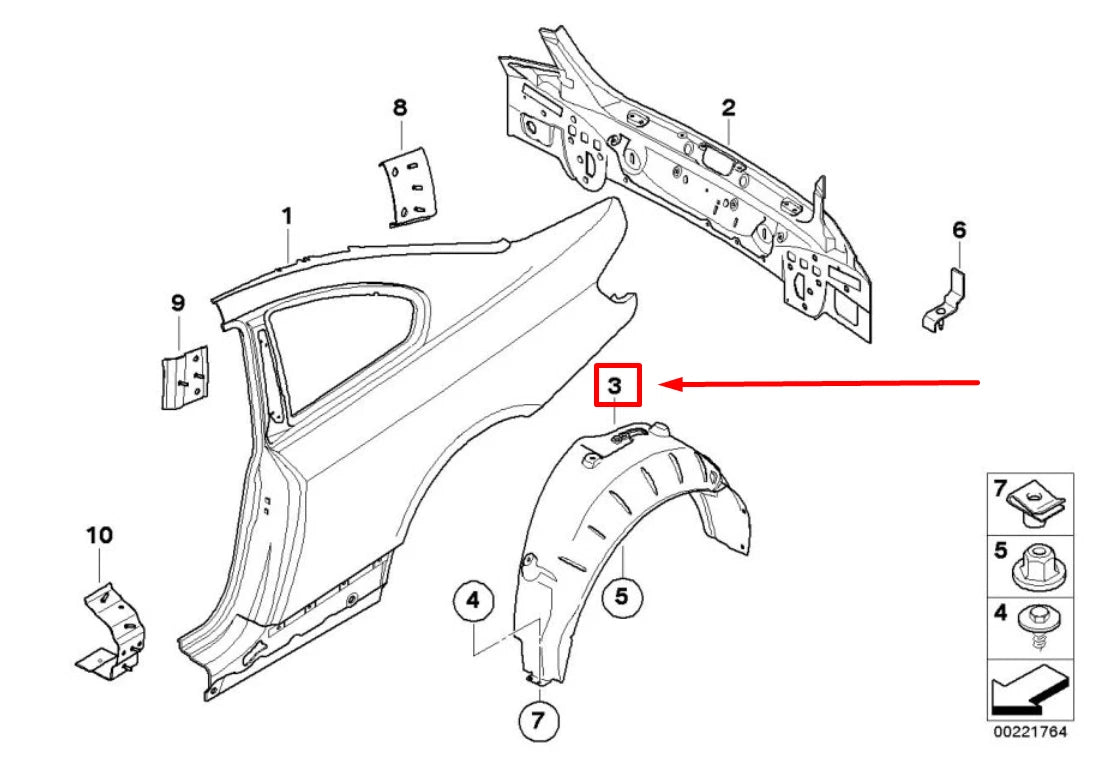 NEW BMW 3 COUPE E92 REAR RIGHT INNER FENDER 7154414 51717154414 ORIGINAL